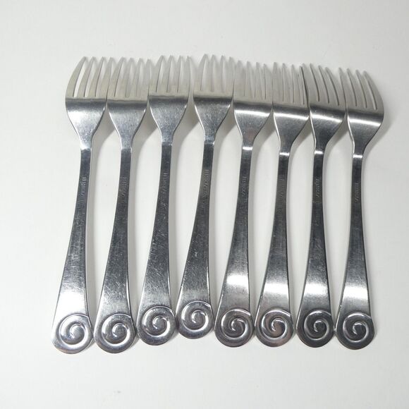 Robert Welch Ammonite 8 Dinner Forks Stainless Flatware Helmick Korea 18/10 - Picture 6 of 8